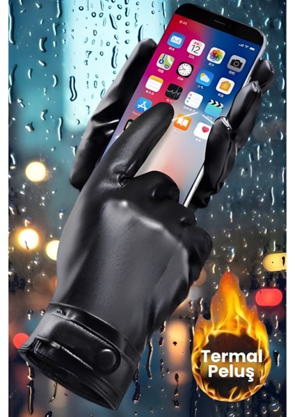 Deri Siyah Düz Lüks Erkek Ithal Dokunmatik Ekran Uyumlu Eldiven modelleri