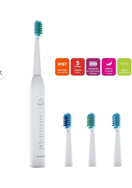 PSC74 Şarjlı Diş Fırçası — 500 Mah, Ipx7, 5 Mod, 3+1 Yedek Başlık fiyatları