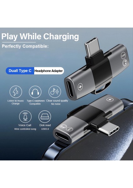 Otg 2 1 Double USB Tip C Tip C Tip C Jack Aux Audio Kulaklık 15W Şarj Cihazı Adaptörü Iphone 15 Pro Samsung B Için (Yurt Dışından) modelleri