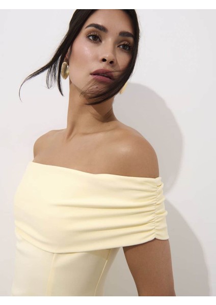 Xio Regular Fit Straplez Yaka Kısa Boy Sarı Renk Elbise indirimleri