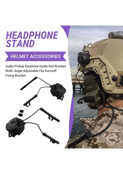 Pikap Kulaklıkları Ray Braketi Çok Açılı Ayarlanabilir Flip Kulak Bardakları Sabit Braket Kask Aksesuarları Siyah (Yurt Dışından) indirimleri