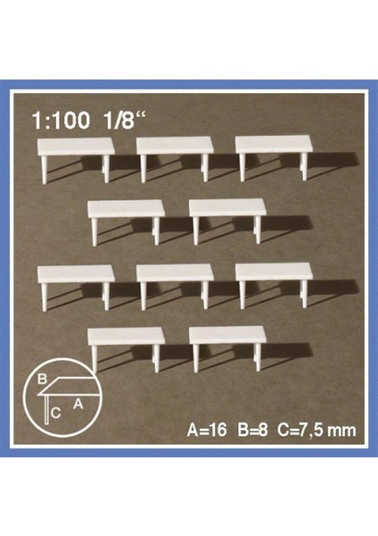 5460202 1/100 Ölçek, 10 Tabels-White-8 x 16 mm