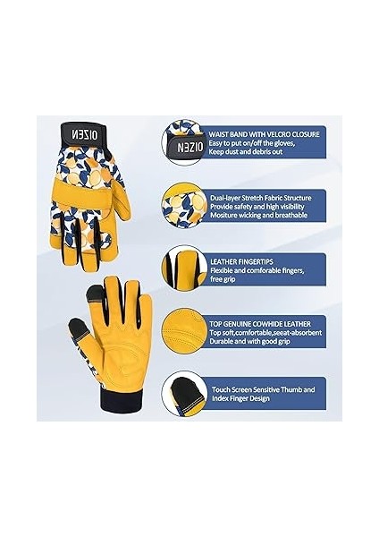 Geçirmez Sığır Derisi Bahçe Eldiveni Kadınlar ve Erkekler Için, Dokunmatik Ekran Uyumlu Çalışma Eldiveni, Yabani Ot Ayıklama, Kazı, Dikim, Kadınlar Için Bahçe Hediyeleri (Sarı, 1 Çift, M) fiyatları