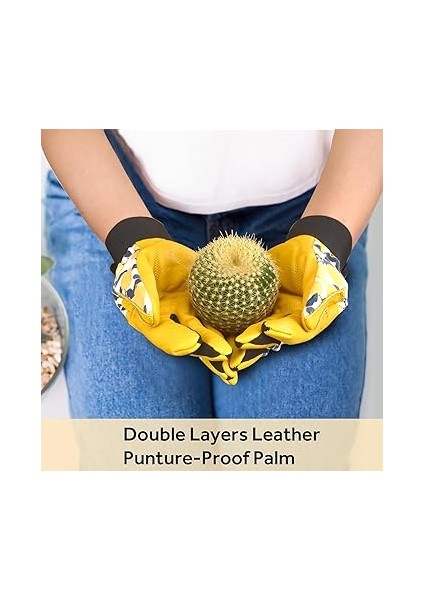 Geçirmez Sığır Derisi Bahçe Eldiveni Kadınlar ve Erkekler Için, Dokunmatik Ekran Uyumlu Çalışma Eldiveni, Yabani Ot Ayıklama, Kazı, Dikim, Kadınlar Için Bahçe Hediyeleri (Sarı, 1 Çift, M) indirimleri