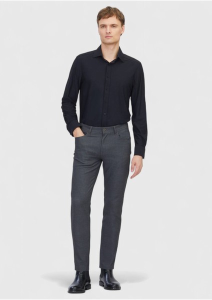 Gri Düz Dokuma Slim Fit Casual Pantolon