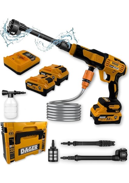 Aqua Force 36V Kömürsüz Şarjlı Yüksek Basınçlı Yıkama Makinesi Seti | Çift 5.0AH Akü + Köpük Tabancası | 70 Bar