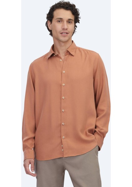 Kiremit Regular Fit Dokuma Casual Gömlek