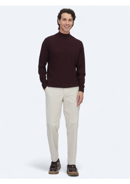 Bordo Yarım Balıkçı Yaka Jakarlı Yün Karışımlı Triko Kazak fiyatları