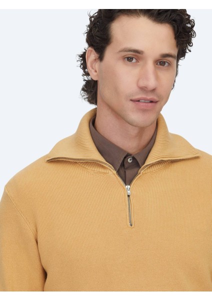 Safran Polo Yaka Jakarlı Triko Kazak modelleri