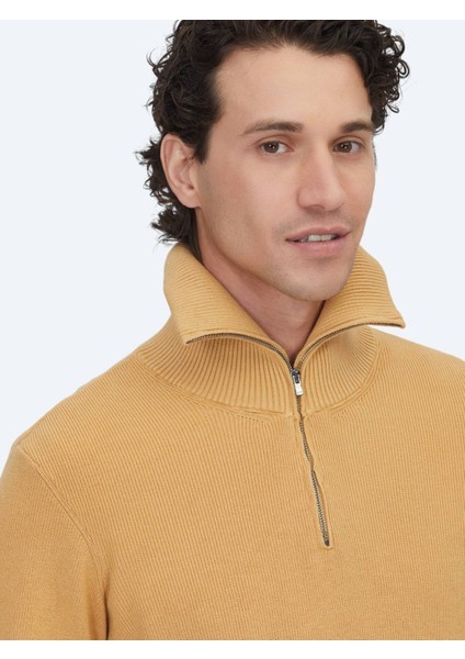 Safran Polo Yaka Jakarlı Triko Kazak fırsatları