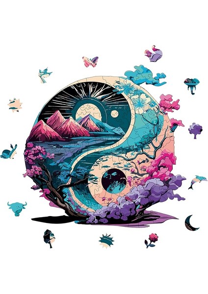- Ahşap Puzzle Yetişkinler Için - Yin Yang Benzersiz Parçalı Puzzle - 141 Parça Ahşap Yapboz - Yapıştırıcı Folyo Dahil - Dekoratif Ahşap Puzzle - 28X28 cm - Wz-12