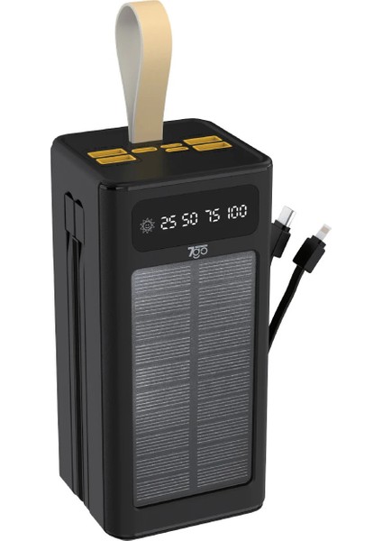 50.000 Mah Solar Powerbank – 22.5 W Hızlı Şarj, Dahili Kablolu, LED Ekranlı Taşınabilir