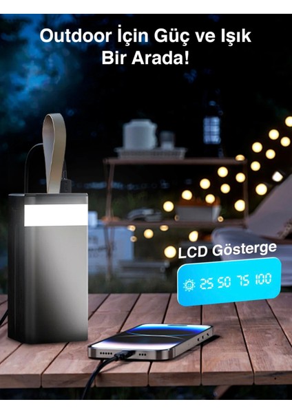 50.000 Mah Solar Powerbank – 22.5 W Hızlı Şarj, Dahili Kablolu, LED Ekranlı Taşınabilir fiyatları