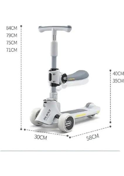3 Tekerlekli Katlanabilir Çocuk Scooterı | Işıklı & Müzikli | Ayarlanabilir Yükseklik | Oturmalı & Ayakta Kullanım | 1-12 Yaş | 80KG Taşıma Kapasiteli Scooter fiyatları