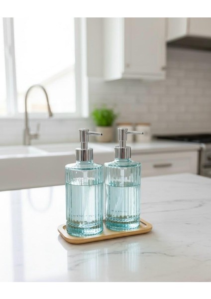 2 Li Bambu Standlı Cam Sıvı Sabunluk & Deterjanlık – Tezgah Üstü Banyo, Mutfak, Lavabo fiyatları