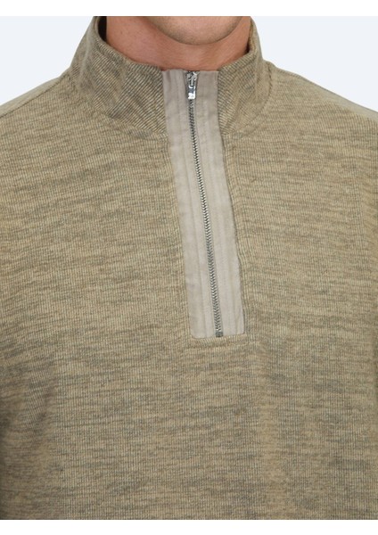 Vizon Dik Yaka Çizgili Sweatshırt fırsatları