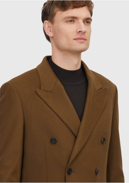 Yağ Yeşili Regular Fit Kruvaze Yaka Casual Dokuma Palto fırsatları