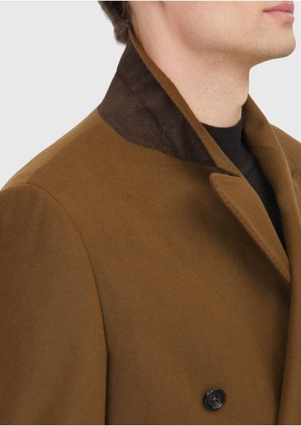 Yağ Yeşili Regular Fit Kruvaze Yaka Casual Dokuma Palto indirimleri