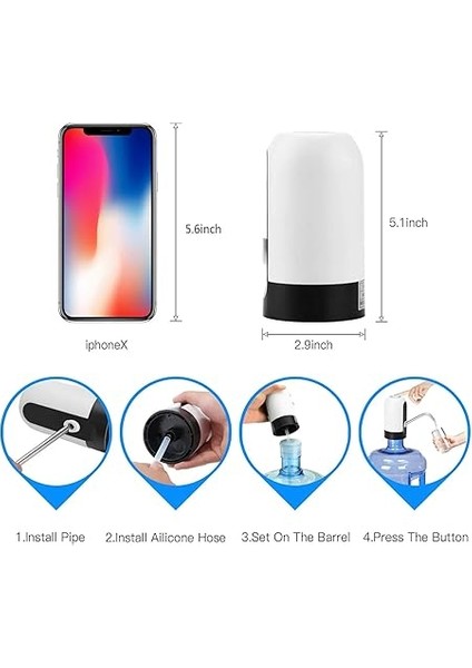 Nesil USB Type-C Şarjlı Damacana Su Pompası, Otomatik Içme Suyu Pompası, Beyaz fırsatları
