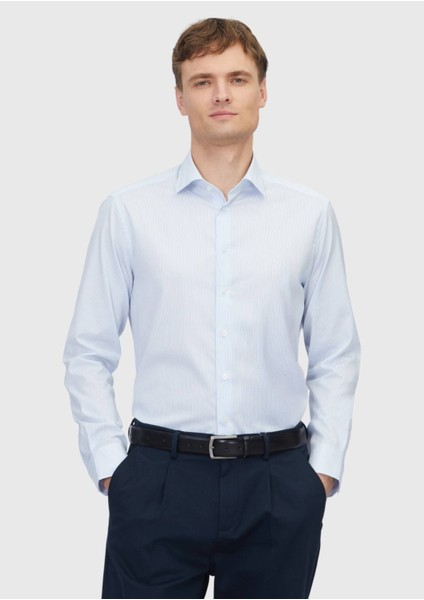 Açık Mavi Regular Fit Dokuma Klasik %100 Pamuk Gömlek