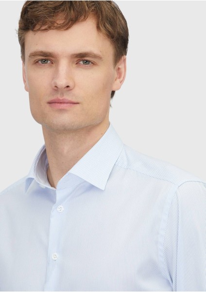 Açık Mavi Regular Fit Dokuma Klasik %100 Pamuk Gömlek modelleri