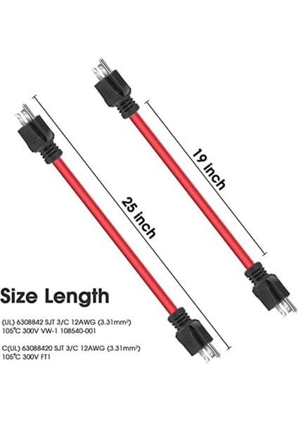 3 Sprong Erkek-Erkek Uzatma Kablosu Jeneratör Adaptör Kablosu Nema 5-15P Transfer Anahtarı Için 12AWG 125V (2ft) Abd Fişi (Yurt Dışından) fiyatları
