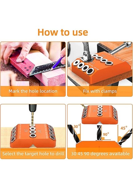 Matkap Kılavuzu 30 45 90 Derece Anya 4 Boy Boyut Deliği Gecikme Vidası Dıy Ahşap El Sanatları Için Jig Jig Merdiven Teli Korkusu (Yurt Dışından) fırsatları