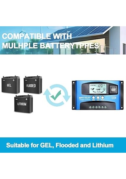 100A Mppt 12 V / 24 V Çift USB Bağlantı Noktası, LCD Ekran Güneş Paneli Şarj Kontrolörü modelleri