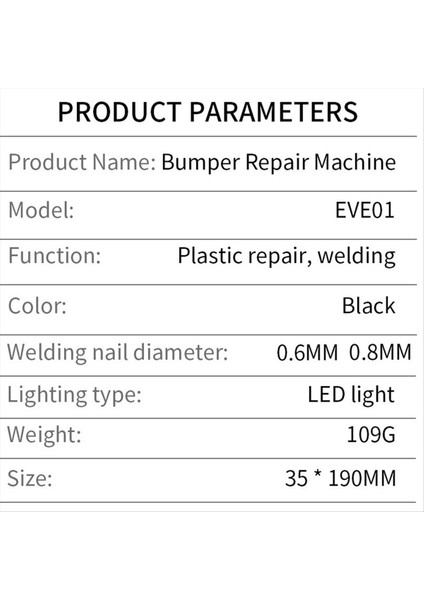 Elde Taşınmış Sıcak Kaynak Tırnaklar Makine Araç Tamponları Onarma Aracı Sıcak Zımbalanma Plastik Kaynak Onarma Makinesi Ab Fiş (Yurt Dışından)
