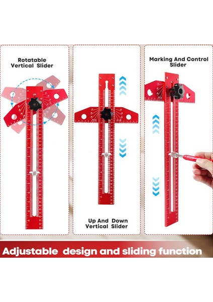 Ayarlanabilir Ahşap Işleme Scriber Işaretleme Hattı Cetveli Alüminyum Alaşım Kayan T-Kare Cetveli Hassas Çizgi Çizim Yardım Cetveli (Yurt Dışından) indirimleri