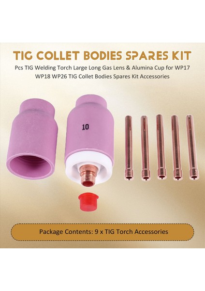 9pcs Tig Kaynak Büyük Uzun Gaz Lens ve Alümina Kupası WP17 WP18 WP26 Tıg Kolet Gövdeleri Yedekler Kit Aksesuarları (Yurt Dışından) fırsatları