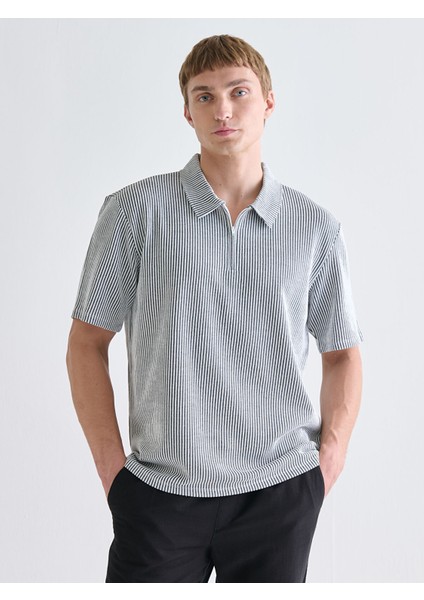 Yeni Sezon Polo Yaka Çizgili Penye Erkek Tişört