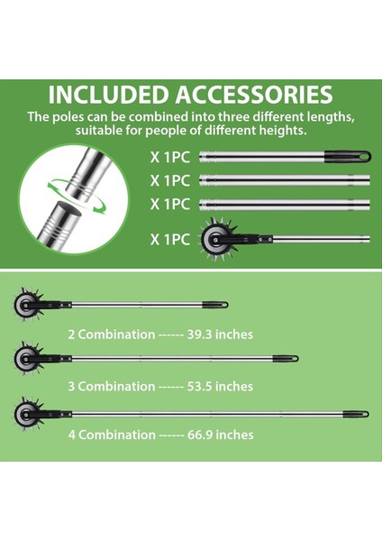 Tekerlek Rotary Edger Manuel Edger Çim Aracı Sağlam 4 Bölümlü Paslanmaz Çelik Çim Edger Aracı ile Ayarlanabilir Uzun (Yurt Dışından) fırsatları