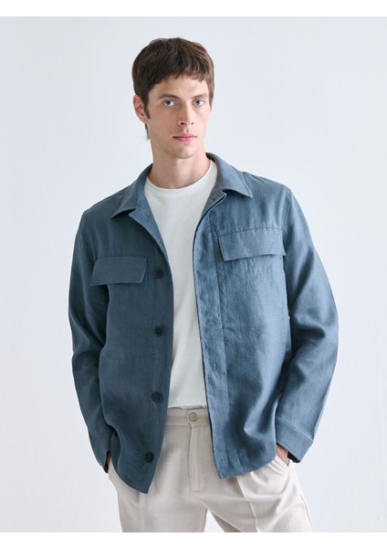 Yeni Sezon Standart Kalıp Gömlek Yaka Keten Erkek Mont