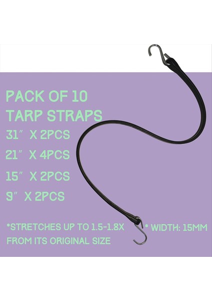 Ağır Hizmet Tipi Açık Kauçuk Bungee Kordonları Kancalar Çeşitli Boyutlar (9in 15IN 21IN 31 In) Muşamba Kapaklar Tuvalleri Güvence Altına Almak Için (Yurt Dışından) fiyatları