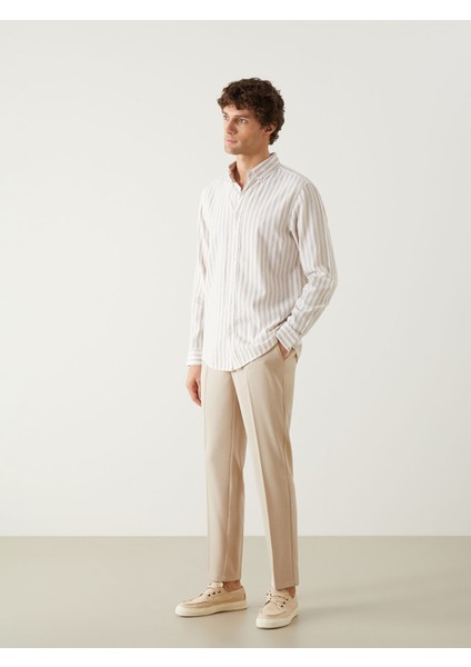 Yeni Sezon Regular Fit Uzun Kollu Çizgili Poplin Erkek Gömlek fiyatları