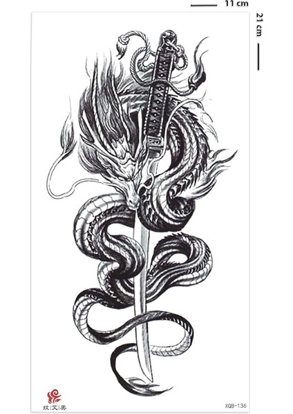 Samurai, Ejderha ve Katana Dövmesi, Geçici Dövme, Unisex Tattoo, Vücut Dövmesi fiyatları