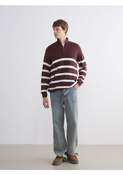 Yeni Sezon Dik Yaka Uzun Kollu Çizgili Erkek Triko Kazak fiyatları