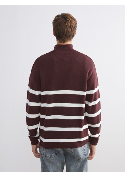 Yeni Sezon Dik Yaka Uzun Kollu Çizgili Erkek Triko Kazak fırsatları