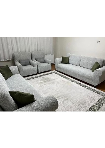 Jakar Desenli Koltuk Örtüsü Takımı, 3+ 3 +1 +1 Kanepe ve Koltuk Örtüsü, Lastikli, Taş Gri indirimleri