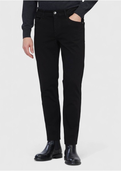 Siyah Düz Dokuma Slim Fit Casual Pamuk Karışımlı Pantolon fiyatları