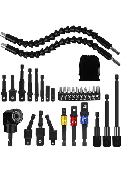 31 Pcs Esnek Matkap Bitleri Uzatma Seti, 105 ° Dik Açılı Matkap Eki, Dönüşlü Bağlantı Soketi, Alçakgönüllü Soket Adaptörü (Yurt Dışından)