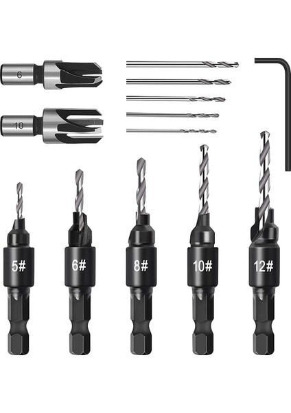 Counterk Matkap Bit Seti, Ahşap Işleme Pah 1/4 Inç Hex Shank ile Karşı Lavabo Deliklerinde Ayarlanabilir Karşılıklı Araçlar (Yurt Dışından)