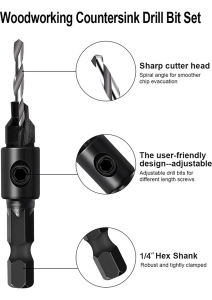 Counterk Matkap Bit Seti, Ahşap Işleme Pah 1/4 Inç Hex Shank ile Karşı Lavabo Deliklerinde Ayarlanabilir Karşılıklı Araçlar (Yurt Dışından) modelleri