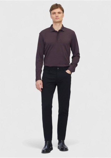 Siyah Düz Örme Slim Fit Casual Pantolon