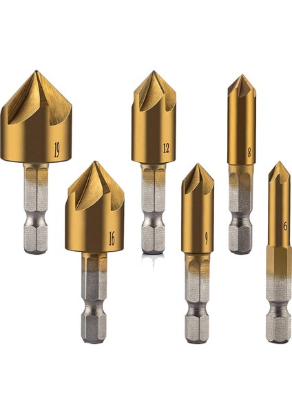 6 Pcs 1/4inch Hex Shank Counterk Matkap Bitler Merkez Punch Seti Hss 5 Flüt Konuşma 90 Derece Merkez Punch Tool Sets (Yurt Dışından)