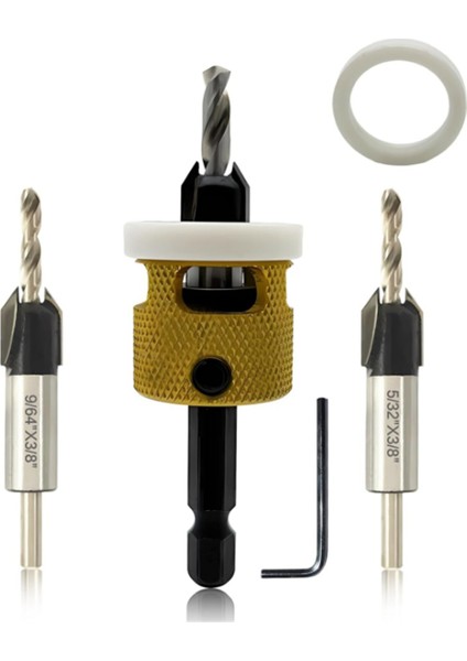 Hex Shank Counterk Matkap Bit Seti, 1/8 Inç 9/64 Inç 5/32 Inç Ahşap Konuşma Matkap Bitleri+Ayarlanabilir Bit Derinlik Durumu (Yurt Dışından)