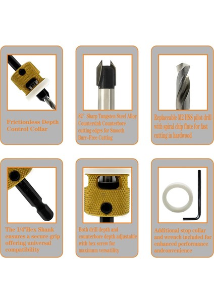 Hex Shank Counterk Matkap Bit Seti, 1/8 Inç 9/64 Inç 5/32 Inç Ahşap Konuşma Matkap Bitleri+Ayarlanabilir Bit Derinlik Durumu (Yurt Dışından) fırsatları