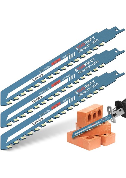 3pcs 10 Inç Duvar Pistonlu Testere Bıçağı, Kesici Tuğla, Çimento ve Cüruf Bloğu (10 Inç) Için Testere Bıçağı (Yurt Dışından)