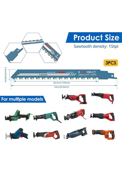 3pcs 10 Inç Duvar Pistonlu Testere Bıçağı, Kesici Tuğla, Çimento ve Cüruf Bloğu (10 Inç) Için Testere Bıçağı (Yurt Dışından) fiyatları